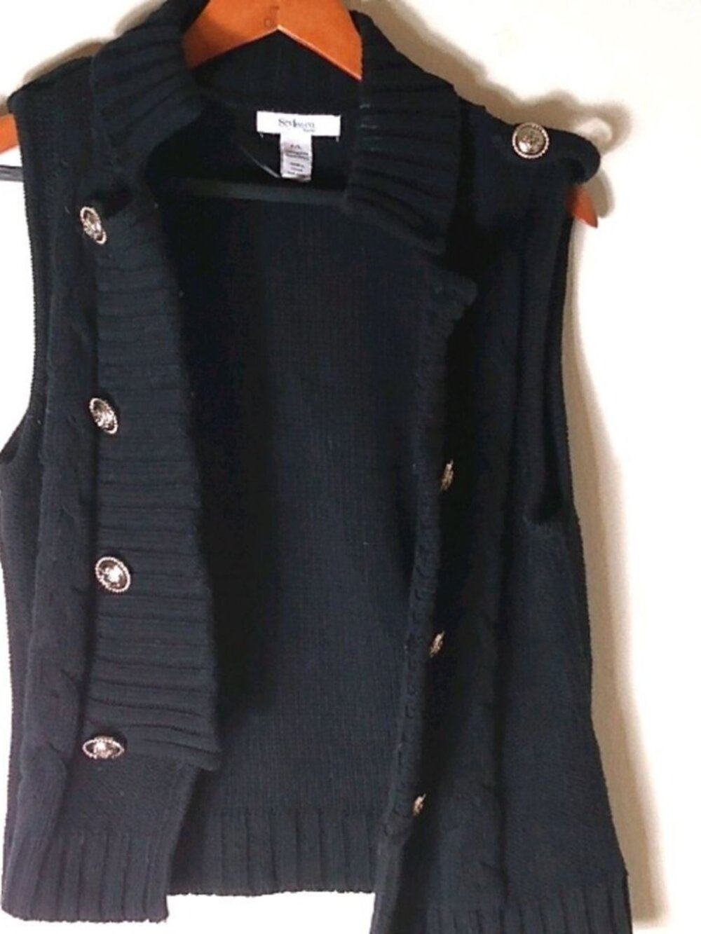 Style Co. LP Cotton Blend Cable Knit Cardigan Sweater Vest Top in Black Petite